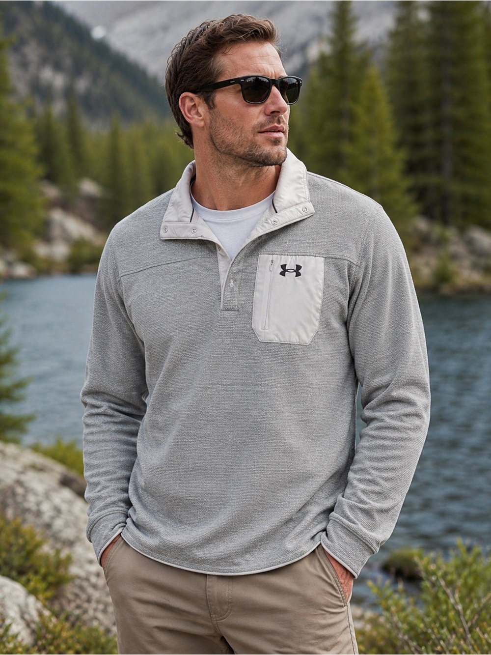 Under Armour Specialist Henley 2.0 Men Gray Fleece Pullover Cold Gear Size X